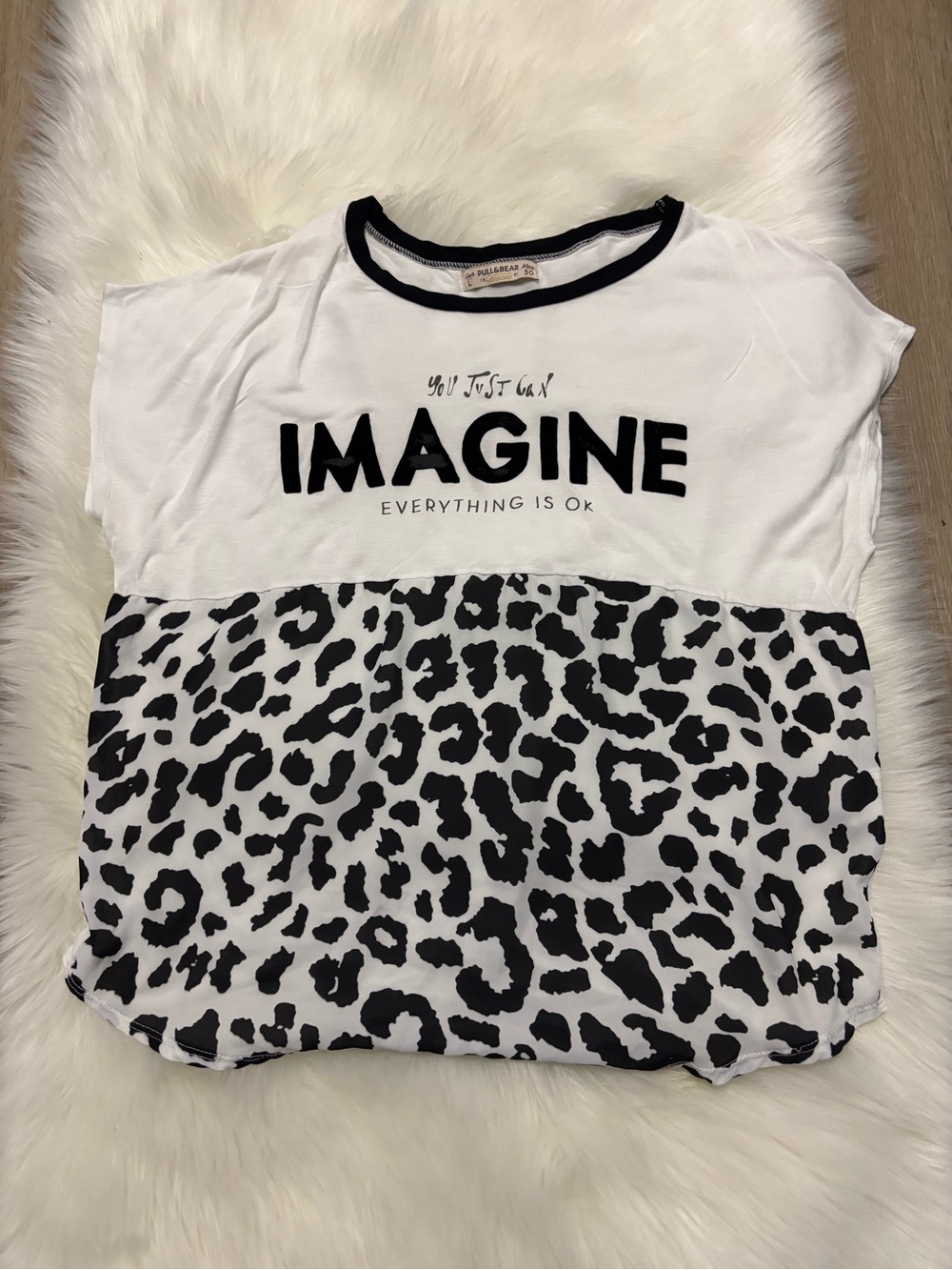 Pull&Bear White Tee with Black Trim and‎ Graphic